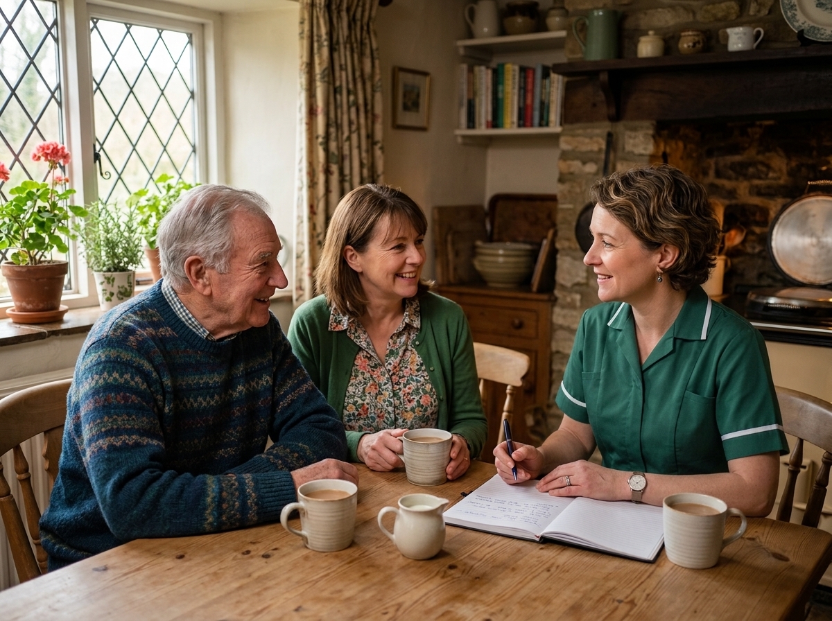 Live-in care in Helions Bumpstead: older couple in their garden with their live-in carer