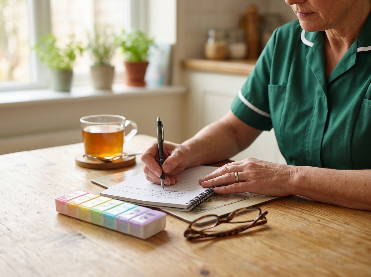 Companionship care in Helions Bumpstead: carer and older man walking past the village green