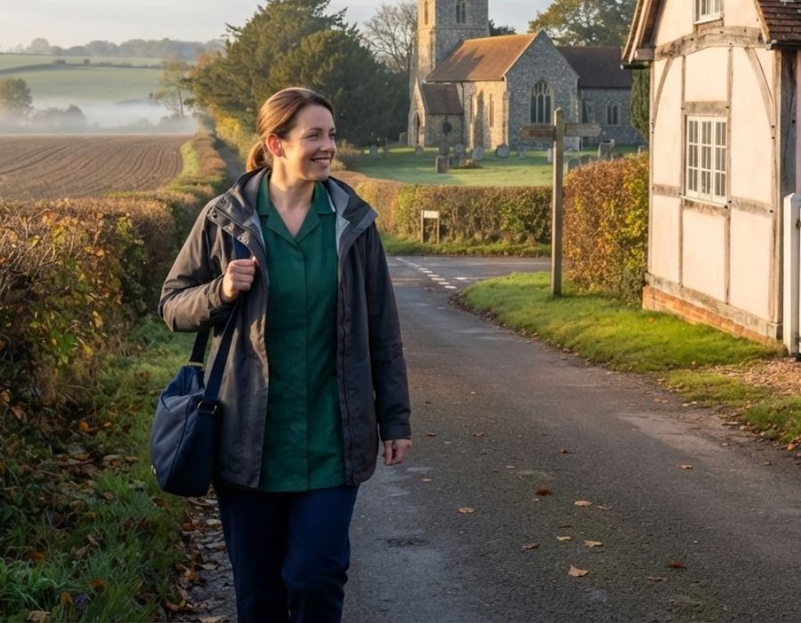 Haverhill Home Care carer driving through the Essex countryside to a home visit